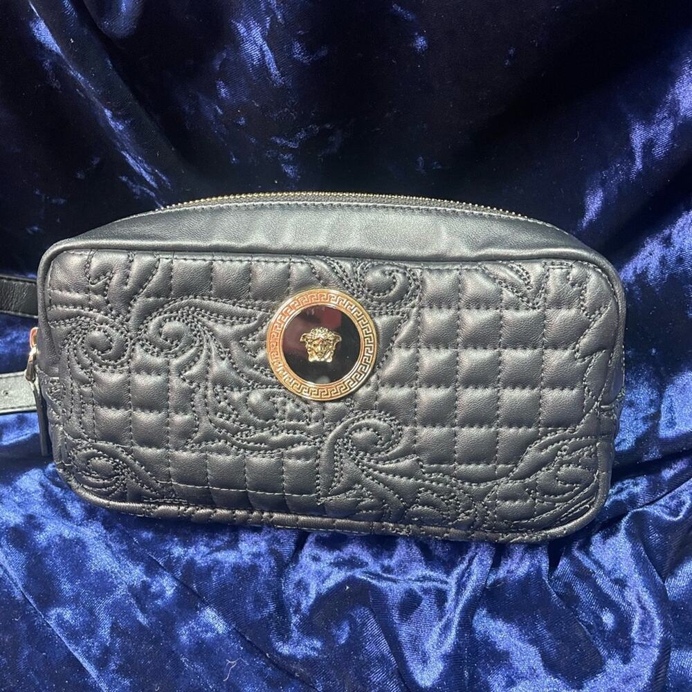 Versace Black Quilted Belt Bag AWESOME CONDITION comes w/ COA